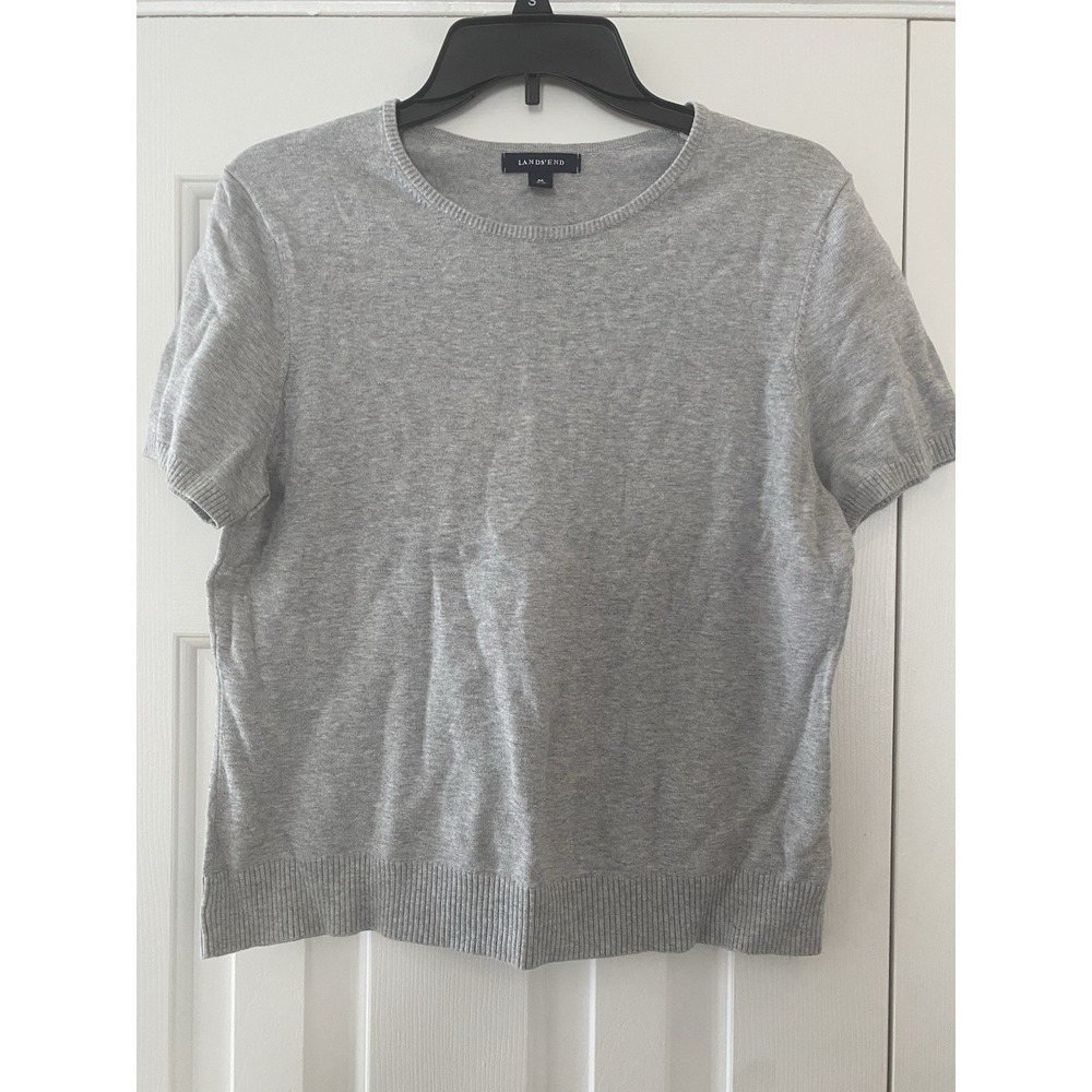 Lands End Women's Gray Short Sleeve Sweater Size M 10-12